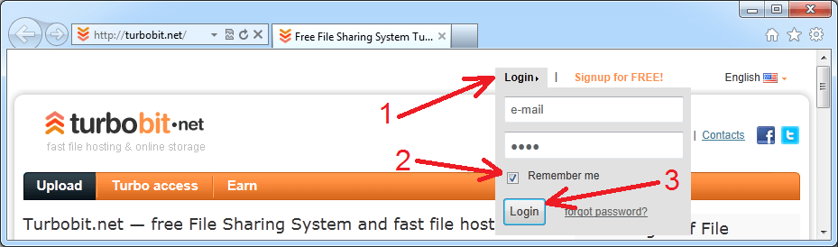 Login on TurboBit site